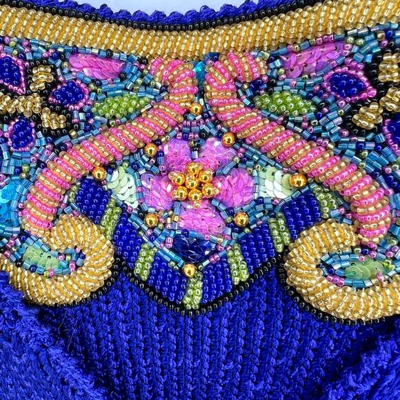 Vintage Elizabeth New York Blue Purple Embellished 3 Piece Wool Knit Set Size M - Picture 4 of 13